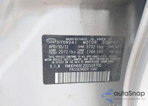 2013 Hyundai Elantra Gls from USA, damaged, VIN KMHDH4AE2DU534705